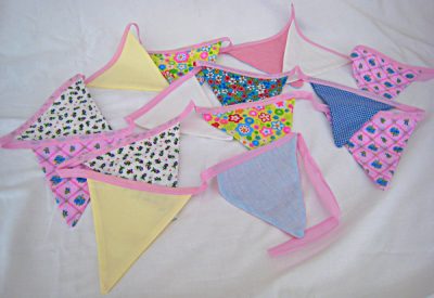 Bunting with coloured fabrics